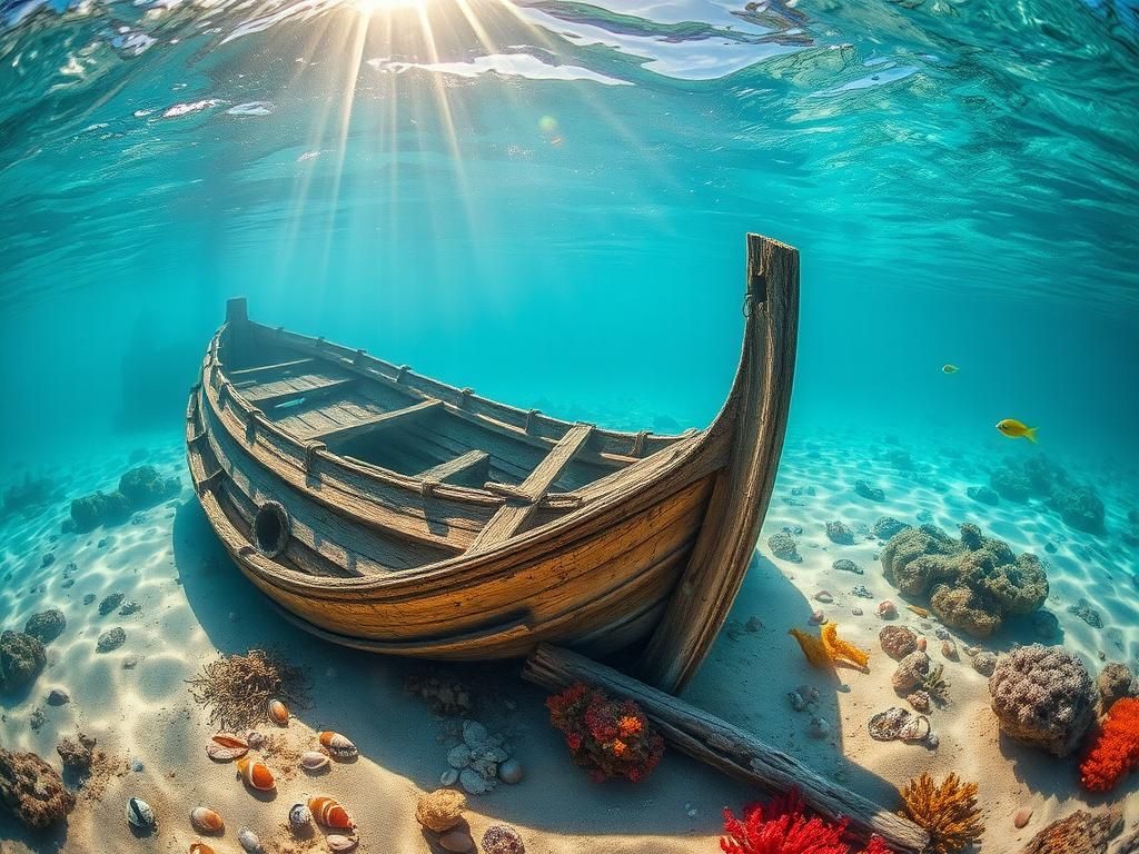 Flick International Underwater scene of an 18th-century wooden vessel in Dubrovnik's Old Town harbor