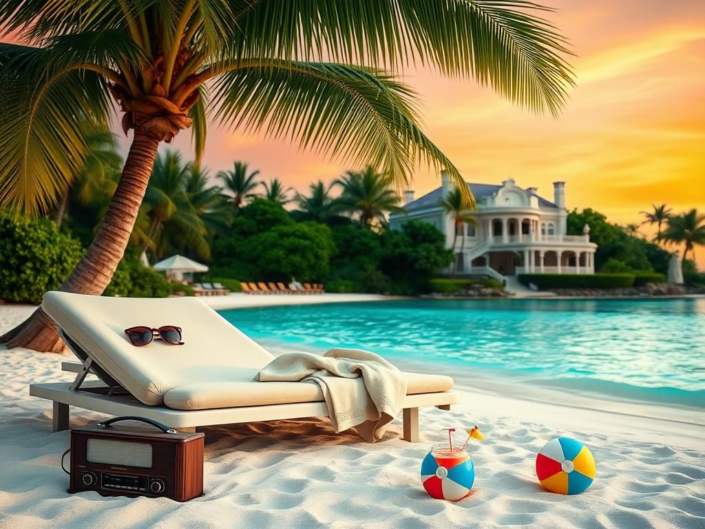 Flick International Luxurious tropical beach setting reminiscent of British royal family vacation spots.