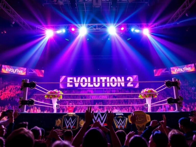 Flick International Vibrant wrestling ring celebrating women's division with flowers and bright spotlights