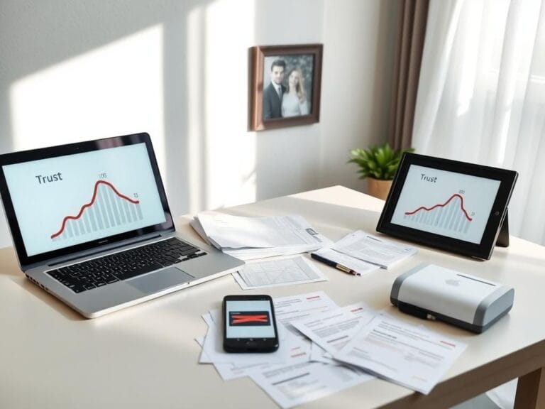 Flick International A serene home office scene with financial documents and a closed laptop, symbolizing financial security and caution against family scams.