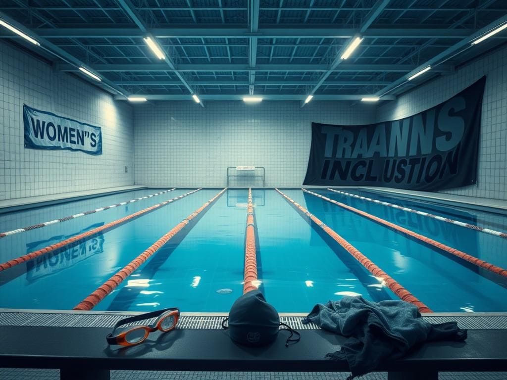 Flick International Empty swimming pool area highlighting the tension in women's and men's sports