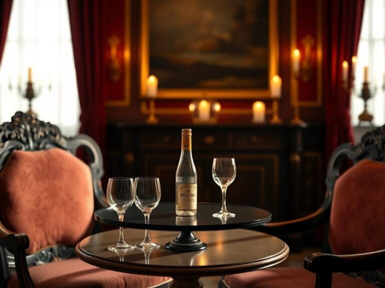 Flick International A serene, candle-lit room with a round table set for drinks, symbolizing a tense yet hopeful conversation between royal aides.