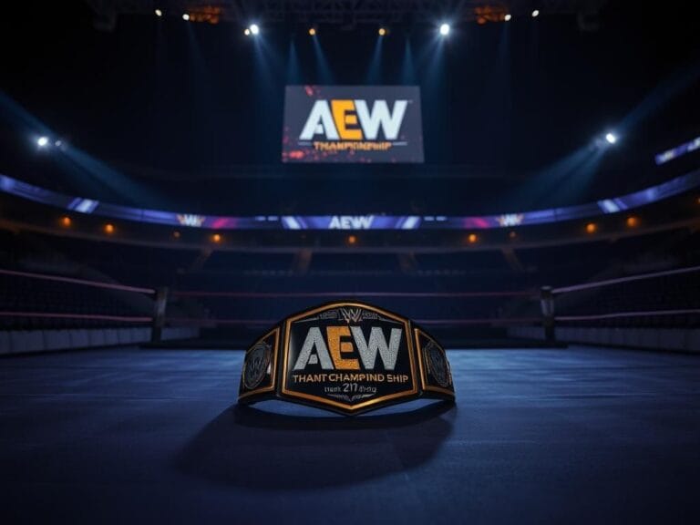 Flick International Abandoned AEW TNT Championship belt in a somber wrestling ring