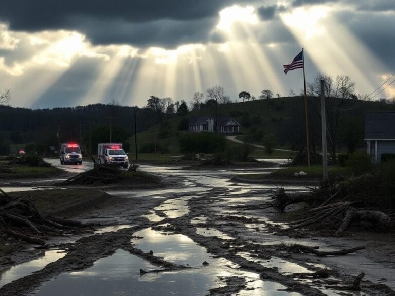 Flick International Dramatic aftermath of severe flooding in Texas with submerged streets and debris