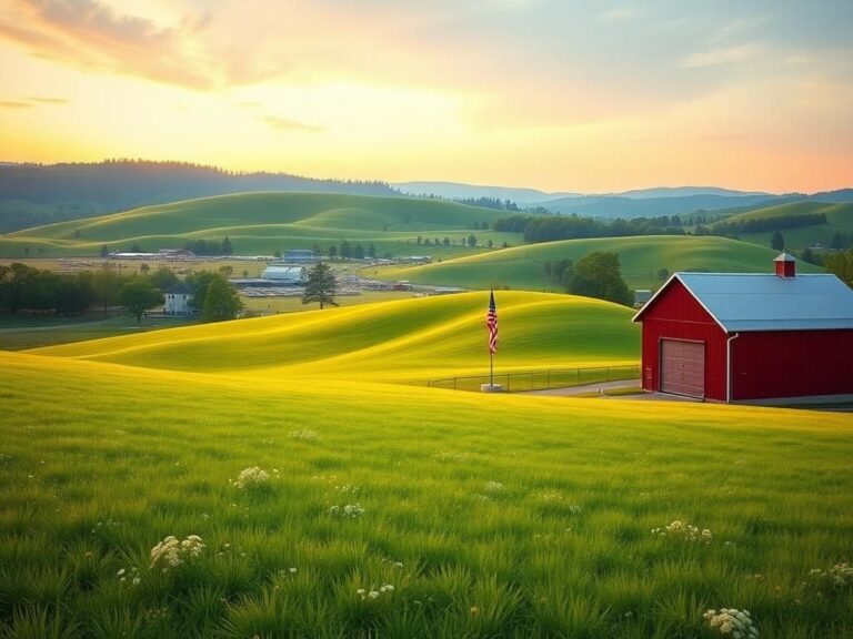 Flick International Lush rolling hills of Butler, Pennsylvania with vibrant green lawn and red barn