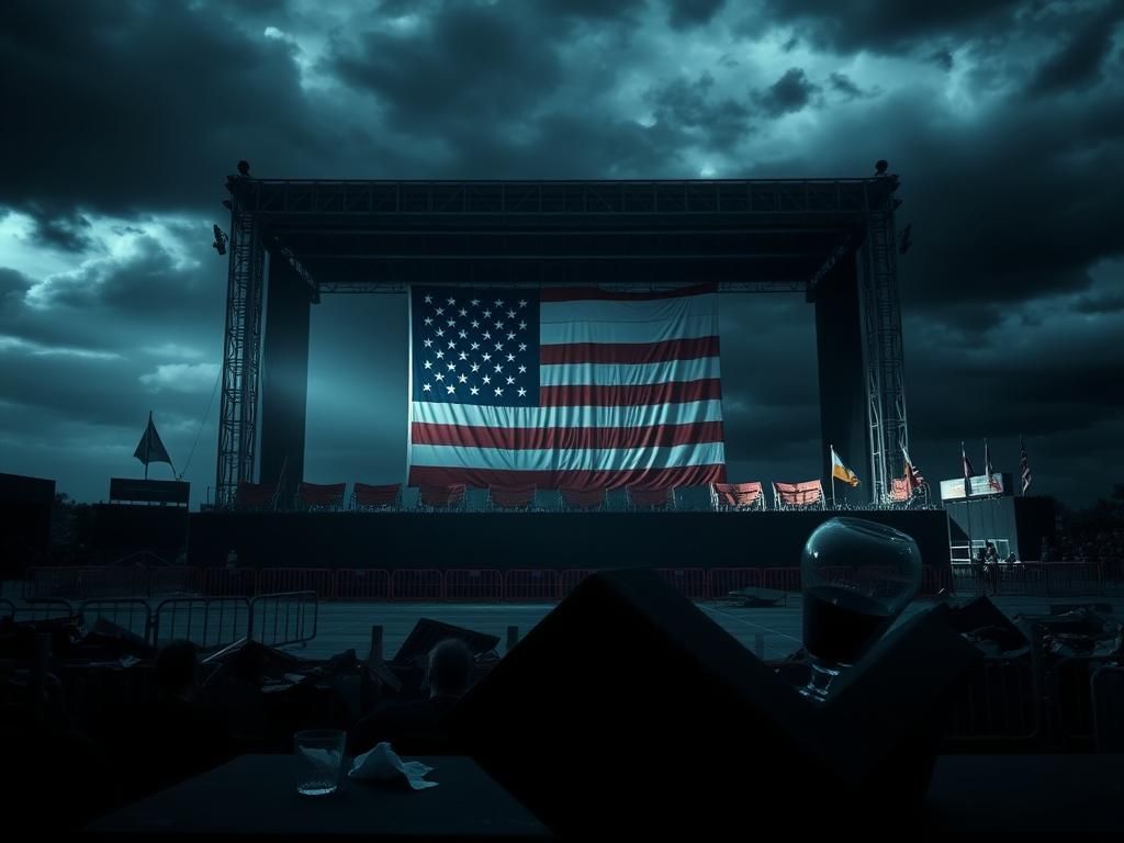 Flick International Dark, moody landscape of an empty rally stage under a stormy sky