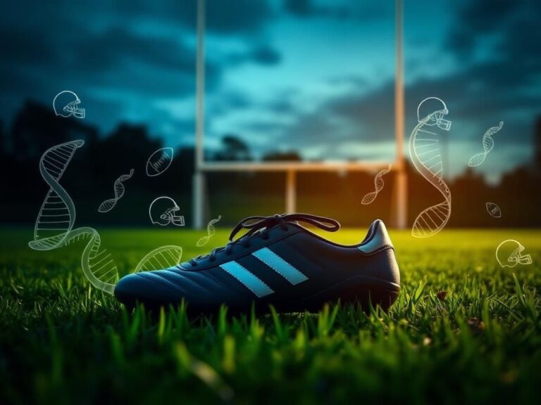 Flick International Close-up of football cleats on a lush field with goalposts at dusk