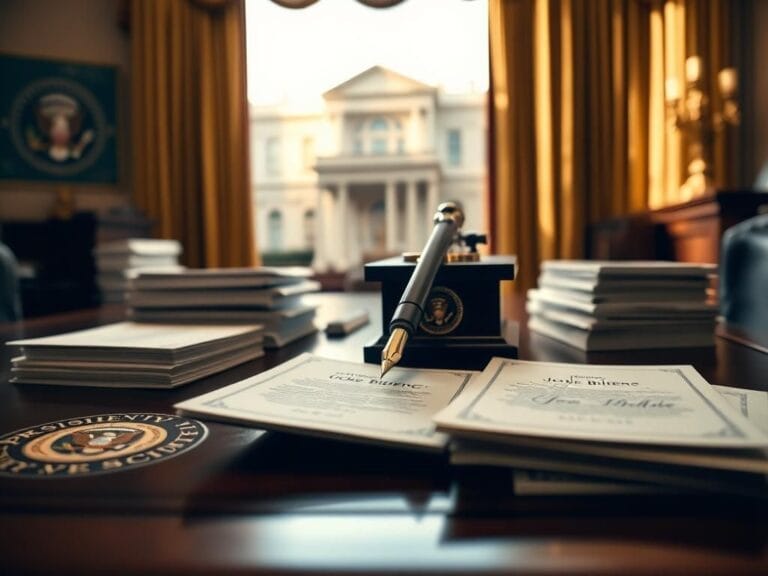 Flick International Close-up of an elegant autopen machine on a presidential desk with official documents.