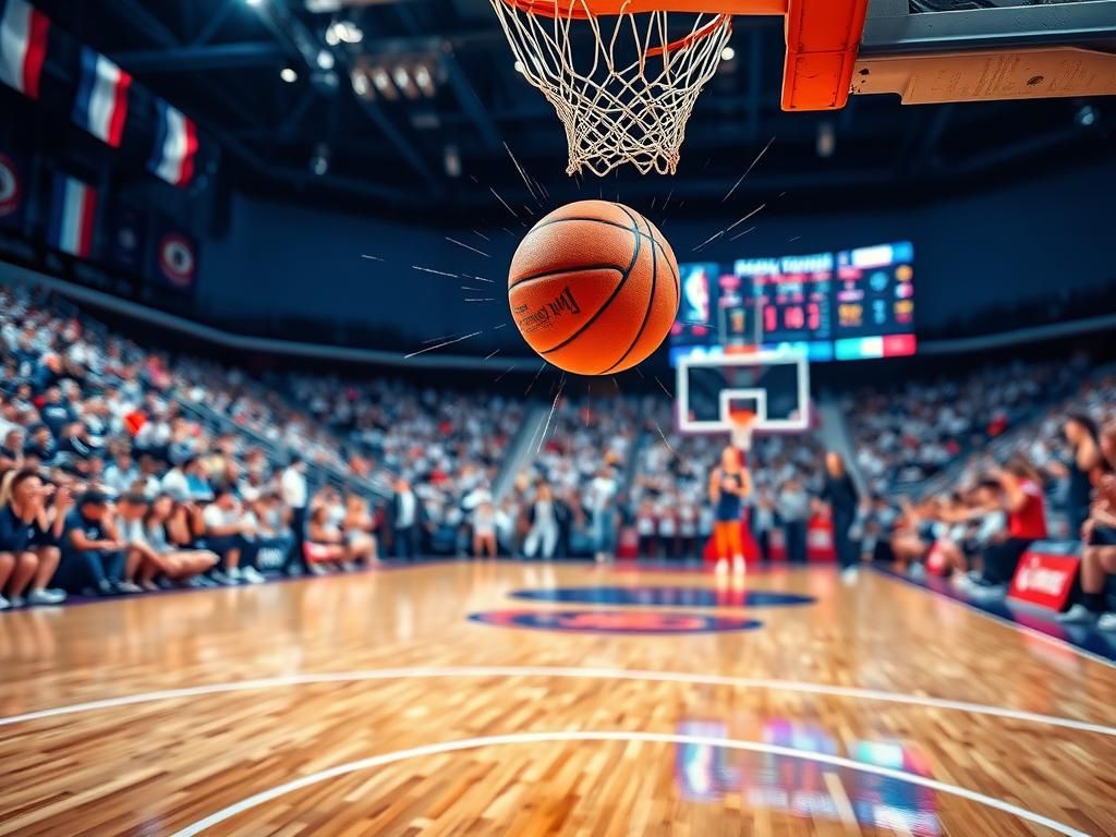 Flick International 17-year-old French basketball player Alicia Tournebize performing a dunk during a game against Belgium.