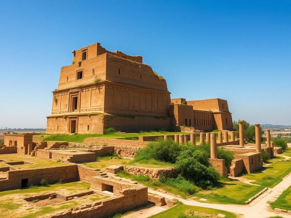 Flick International Aerial view of ancient Egyptian ruins in the Nile Delta showcasing multistory tower houses