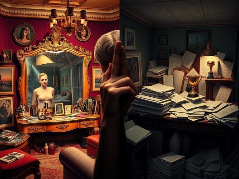 Flick International A split scene showing a glamorous living room representing a domineering mother and a cluttered bedroom symbolizing the daughter's struggles.