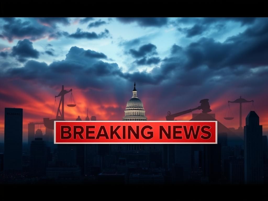 Flick International A dramatic montage of a modern city skyline at dusk with storm clouds, symbolizing political tension