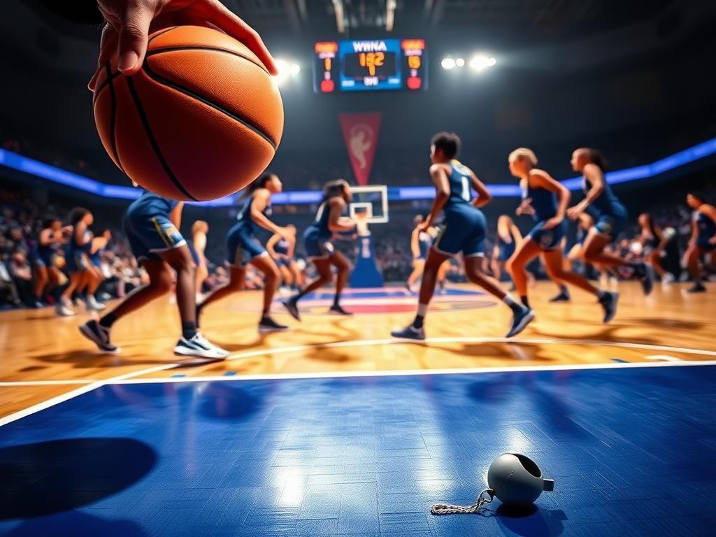 Flick International A close-up of a basketball soaring through the air during a tense WNBA game moment