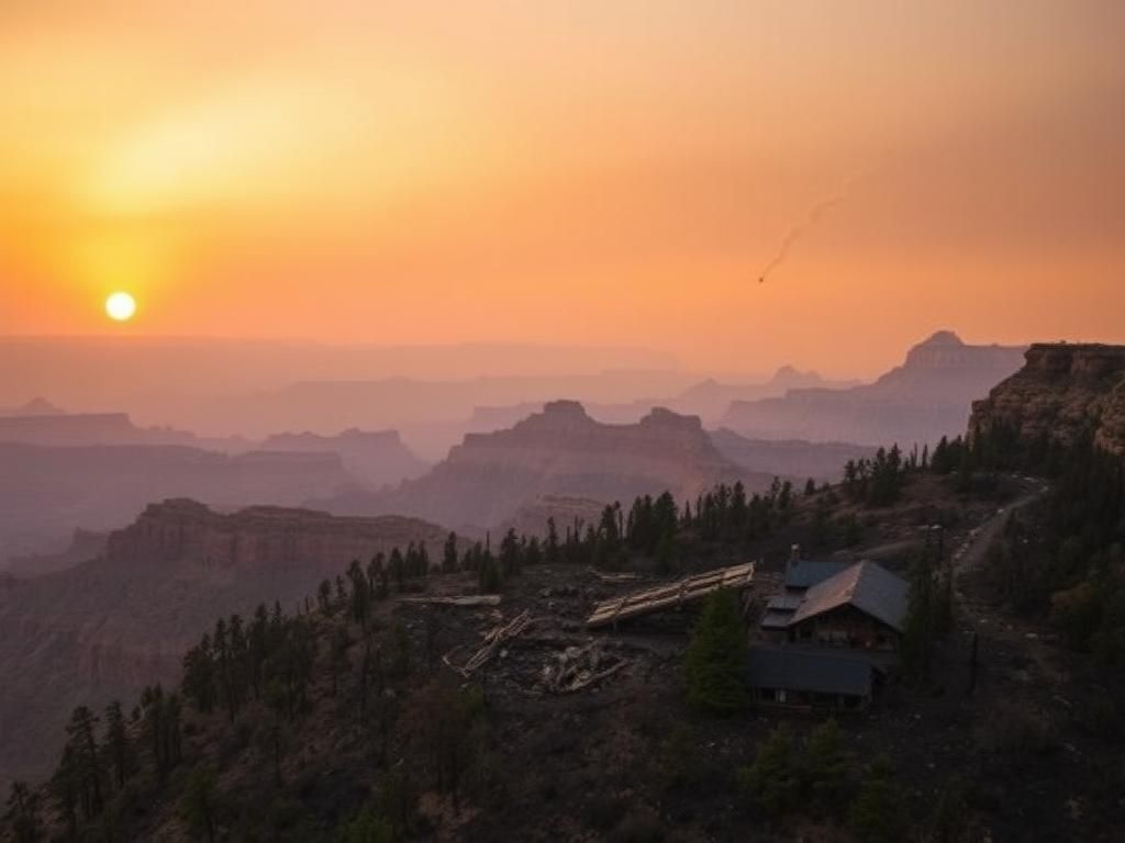 Flick International Aerial view of the charred remains of the Grand Canyon Lodge following the Dragon Bravo Fire.