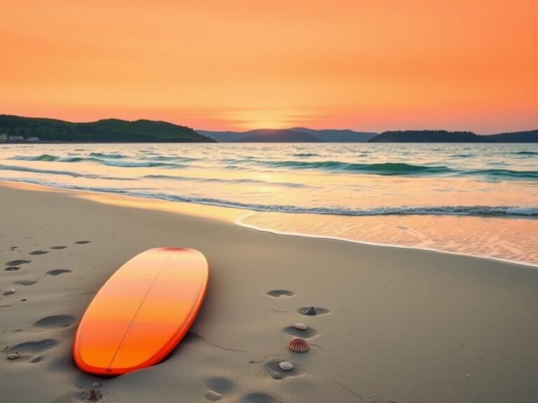 Flick International Serene beach scene at sunset with surfboard and seashells symbolizing reconciliation