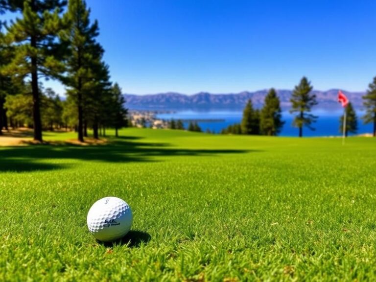Flick International Golf ball and tee on the green at Edgewood Tahoe Golf Course
