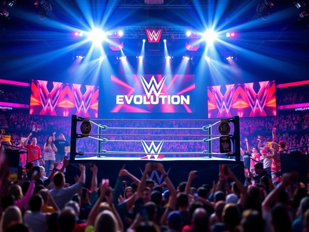 Flick International Dynamic wrestling ring with vibrant lighting at Evolution event