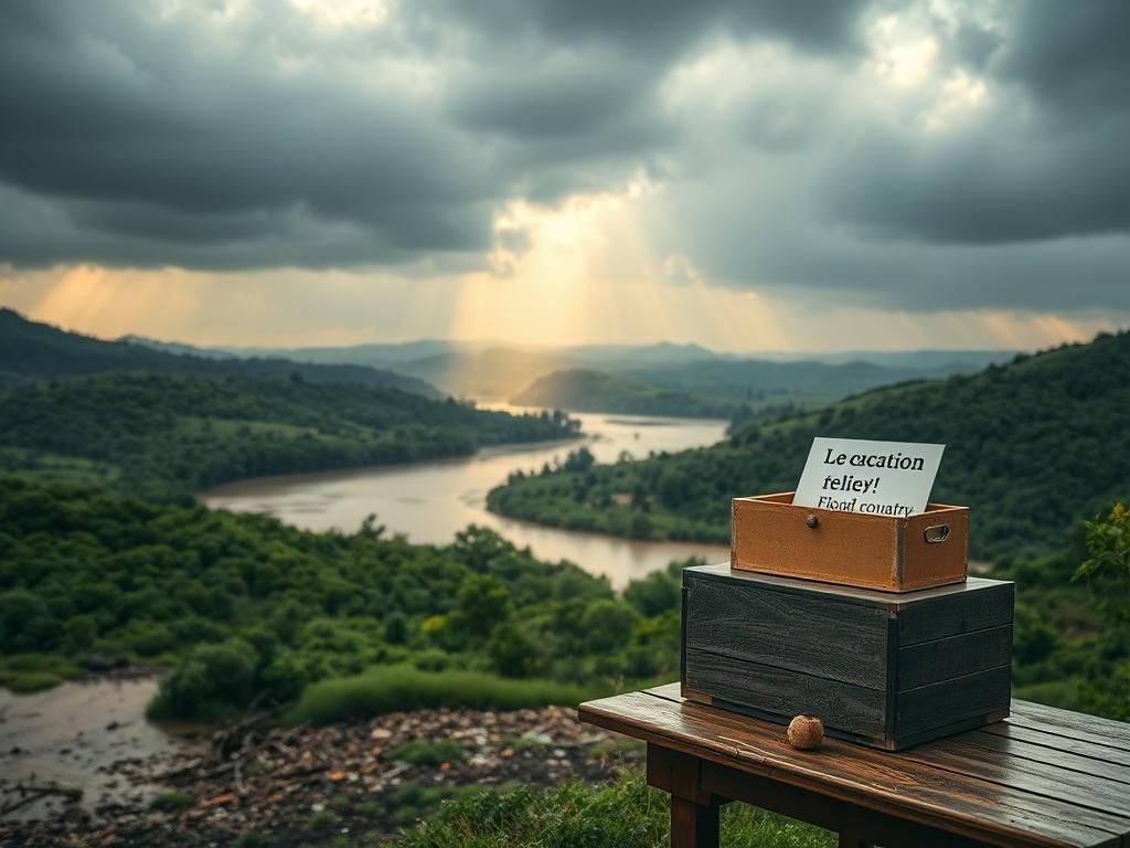 Flick International A serene landscape of Texas Hill Country showing lush green hills and a winding river affected by recent flooding.
