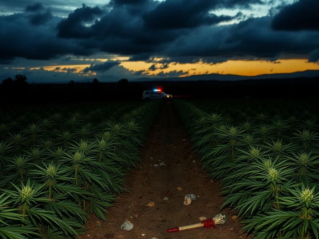Flick International Dramatic scene of a California marijuana farm with law enforcement presence and tension-filled atmosphere