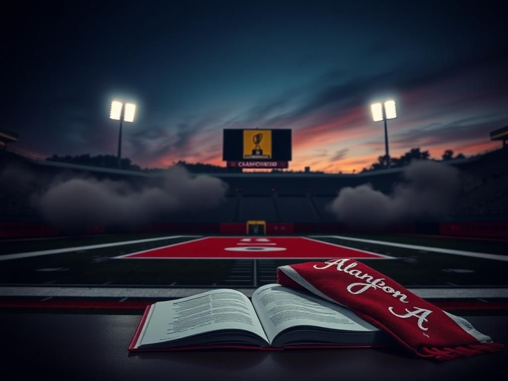 Flick International A dramatic college football stadium scene at twilight with illuminated grandstands and a pristine field.
