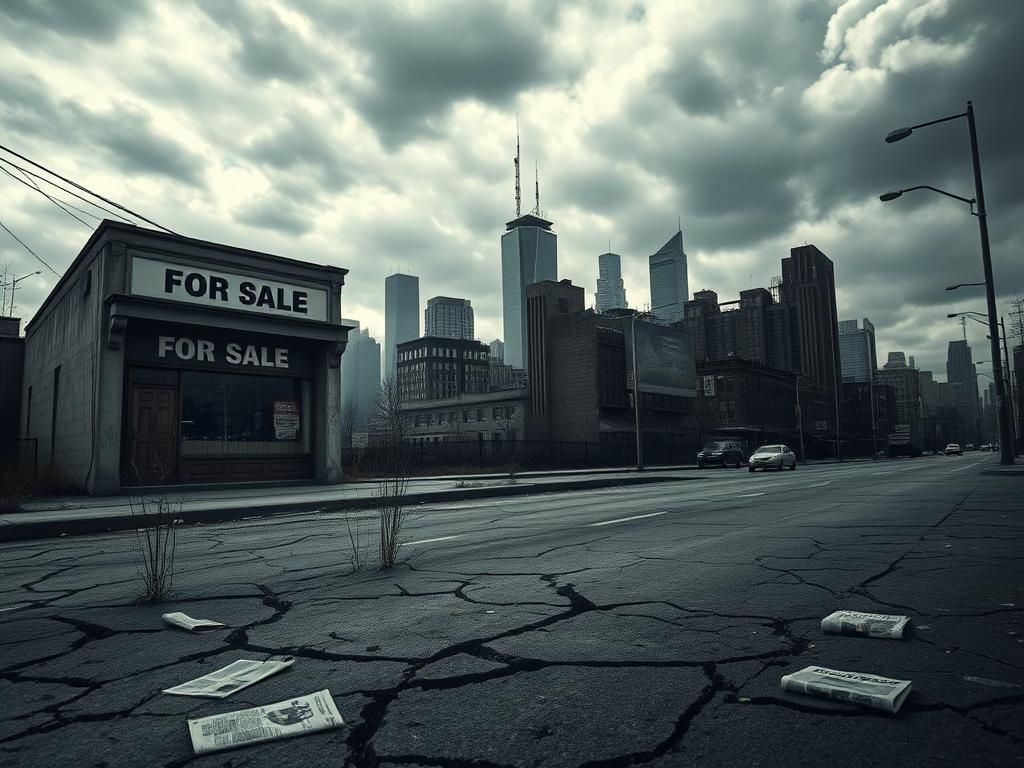 Flick International Empty, cracked street symbolizing economic downturn and uncertainty