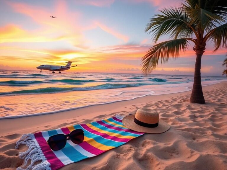 Flick International Serene beach scene in Cancun at sunset with soft sands and gentle waves