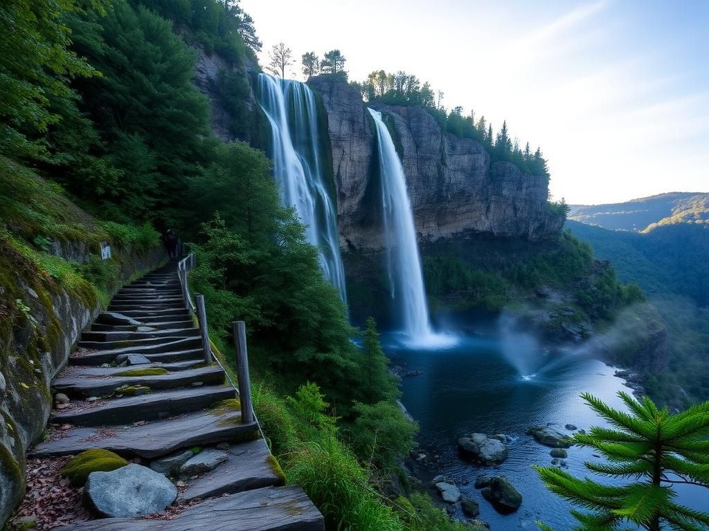 Flick International Majestic Big Bradley Falls cascading down rugged cliffs in North Carolina