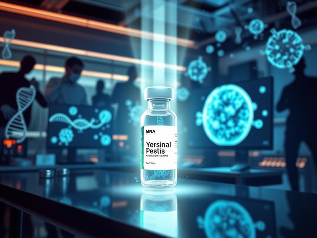 Flick International Conceptual representation of mRNA vaccine development against plague bacteria in a high-tech laboratory