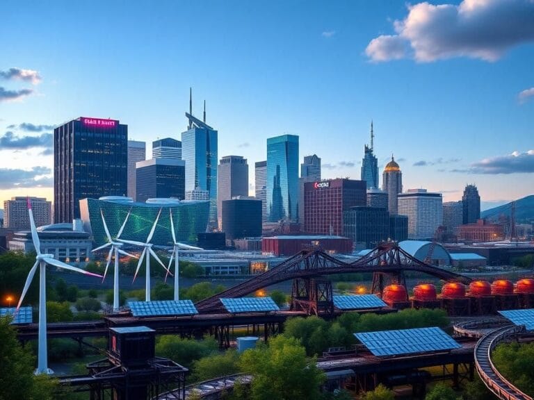 Flick International Pittsburgh skyline integrating urban architecture with signs of innovation and industry