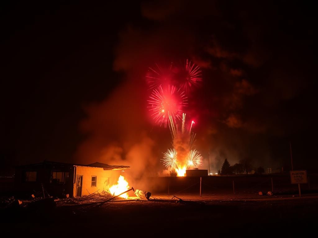 Flick International Massive explosions at a fireworks facility in Yolo County, California, illuminated by flames and smoke
