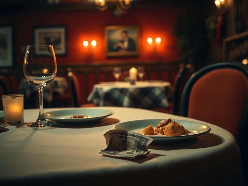 Flick International A crumpled cash tip on a table in a dimly lit Italian restaurant