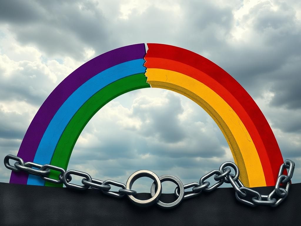 Flick International Abstract representation of a fractured rainbow symbolizing the challenges in the LGBTQ rights movement