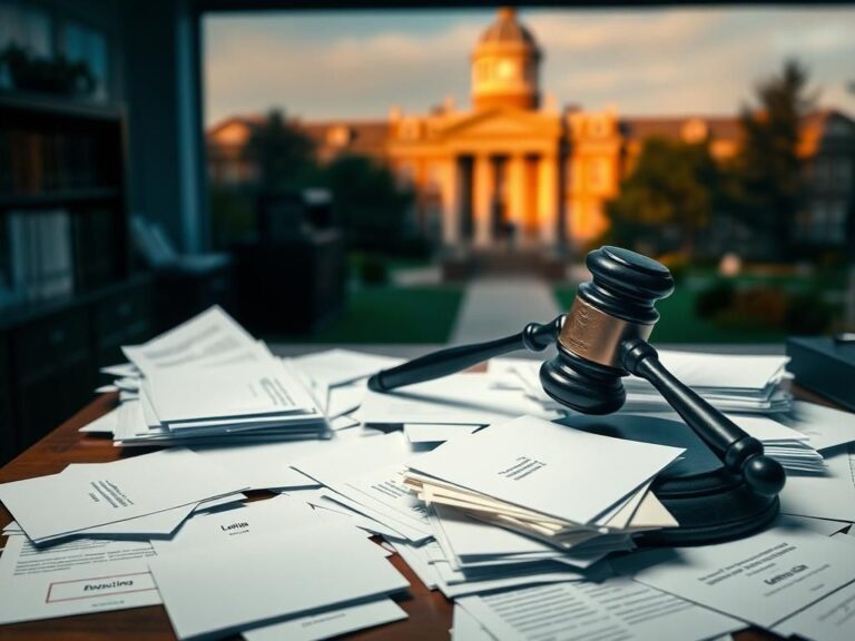 Flick International A cluttered college admissions office desk with acceptance and rejection letters, symbolizing the complexities of college admissions
