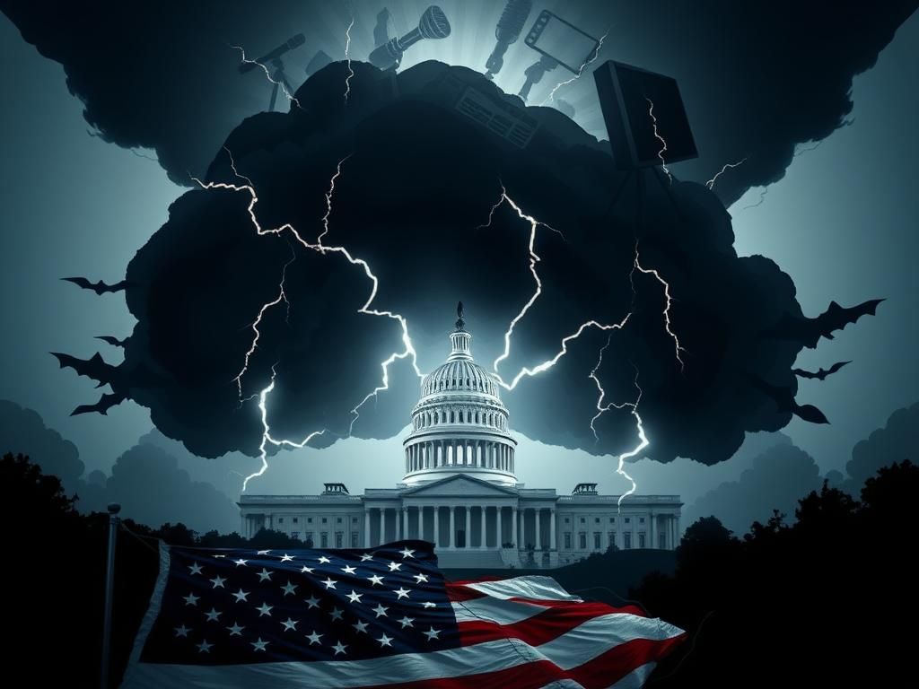 Flick International Abstract representation of a storm cloud over the Capitol symbolizing political tension