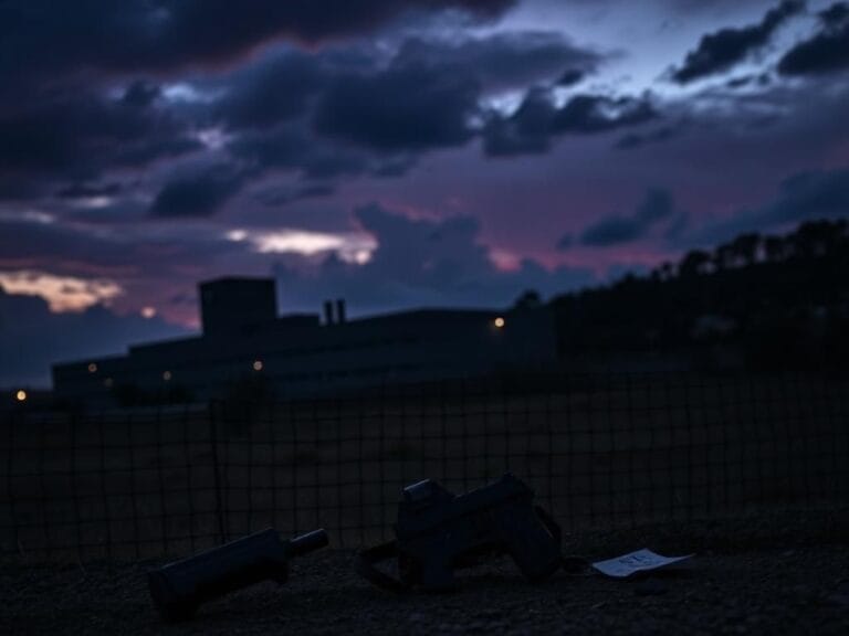Flick International Texas ICE detention facility at dusk with ominous clouds and an abandoned magazine