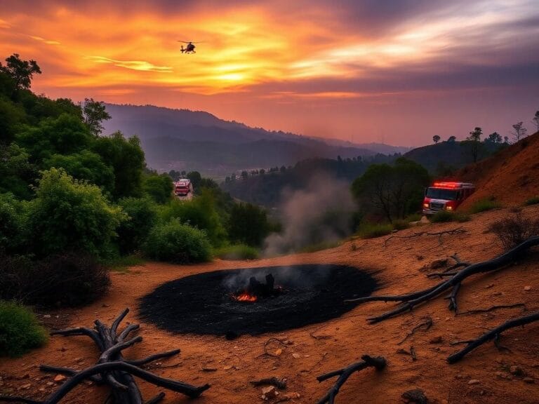 Flick International Dramatic landscape of Runyon Canyon showing contrast between lush greenery and recently scorched earth