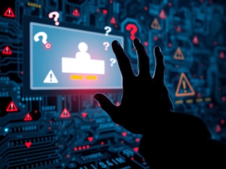 Flick International A glowing screen showcases distorted login links and warning symbols representing AI chatbot phishing threats