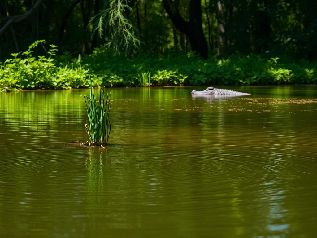 Flick International A serene Florida pond with a lurking alligator