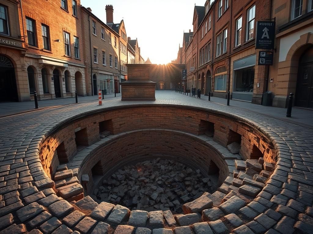 Flick International A sinkhole in York exposing medieval hospital ruins beneath cobblestone streets