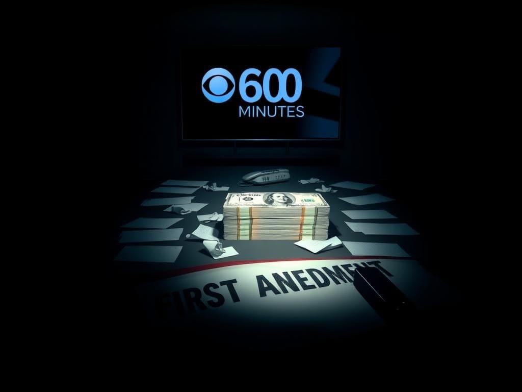 Flick International Dimly lit corporate boardroom with crumpled papers and a $30 Million Settlement stack