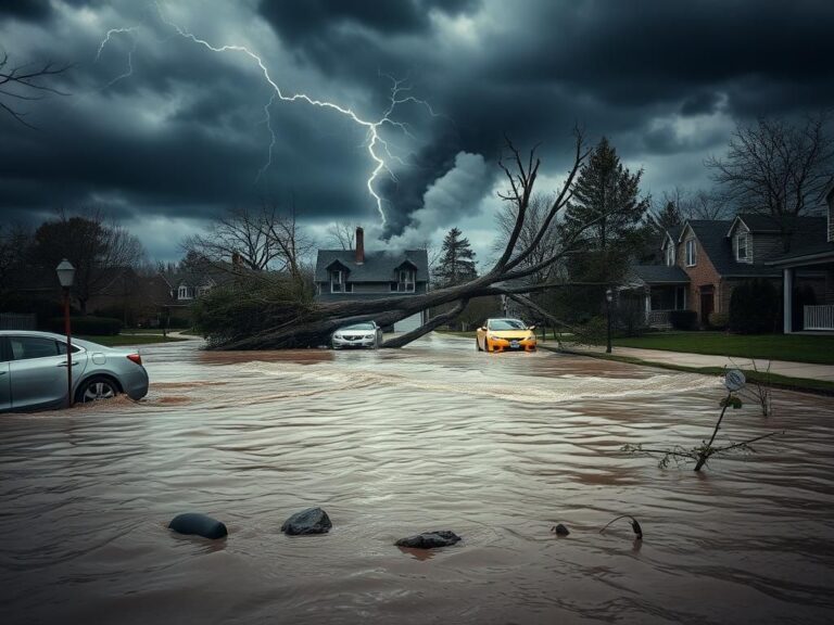 Flick International Flash flooding in a New Jersey neighborhood with muddy waters sweeping through residential streets