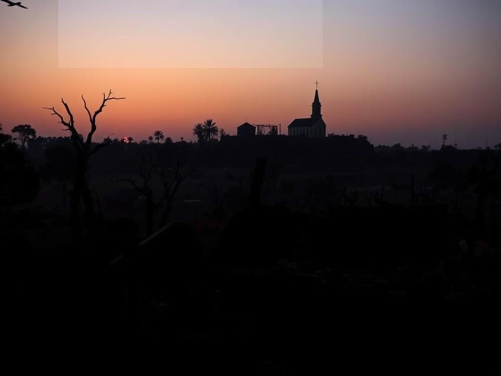 Flick International Aftermath of a violent attack in a Nigerian village showing charred remains and devastation