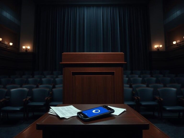 Flick International Shadowy Senate hearing chamber with a large wooden podium symbolizing authority and accountability