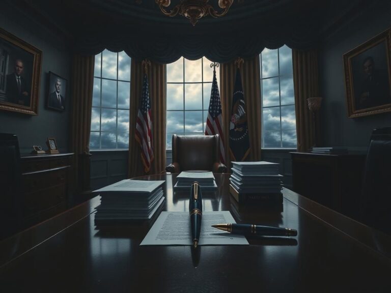 Flick International Dramatic scene inside a presidential office with an autopen and official documents