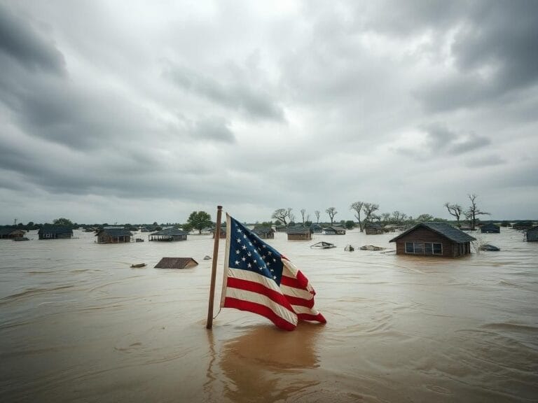 Flick International Flooded Texas town with submerged houses and debris