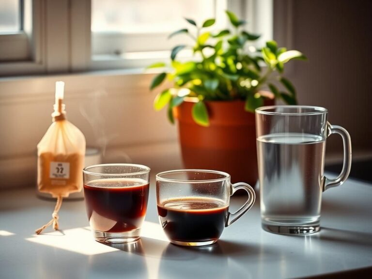 Flick International Serene kitchen countertop with coffee, vintage enema bag, and healthy plants