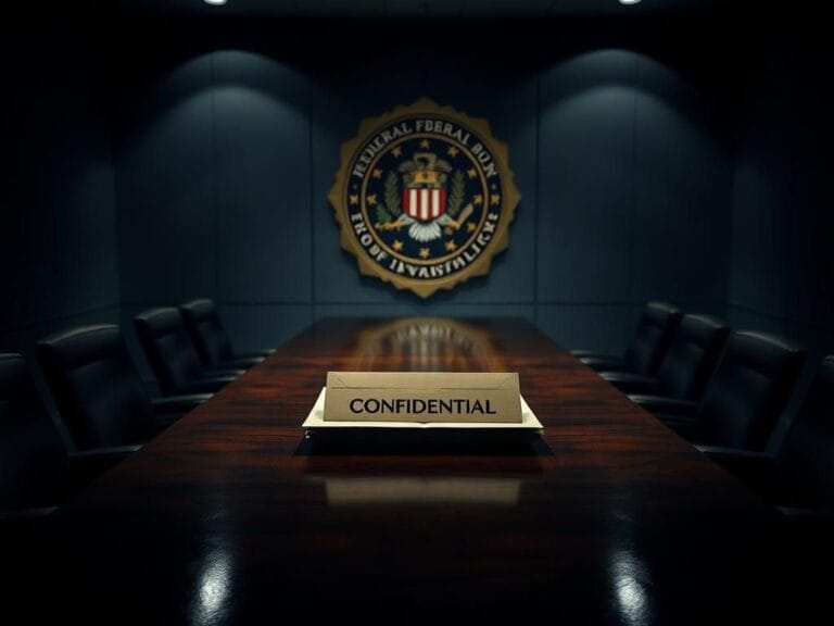 Flick International A somber conference room with a polished wooden table, legal documents, and a sealed envelope marked 'CONFIDENTIAL'