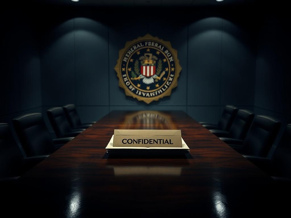 Flick International A somber conference room with a polished wooden table, legal documents, and a sealed envelope marked 'CONFIDENTIAL'