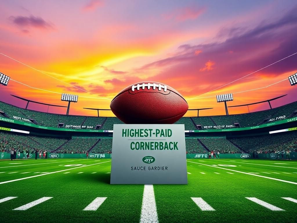 Flick International Dynamic scene of the New York Jets with a stylized football and stadium celebration.