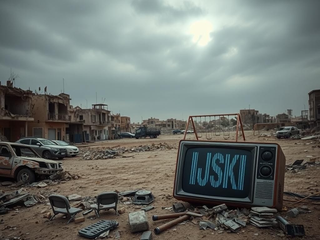 Flick International A somber scene of a dilapidated urban landscape in Gaza showing crumbling buildings and wreckage